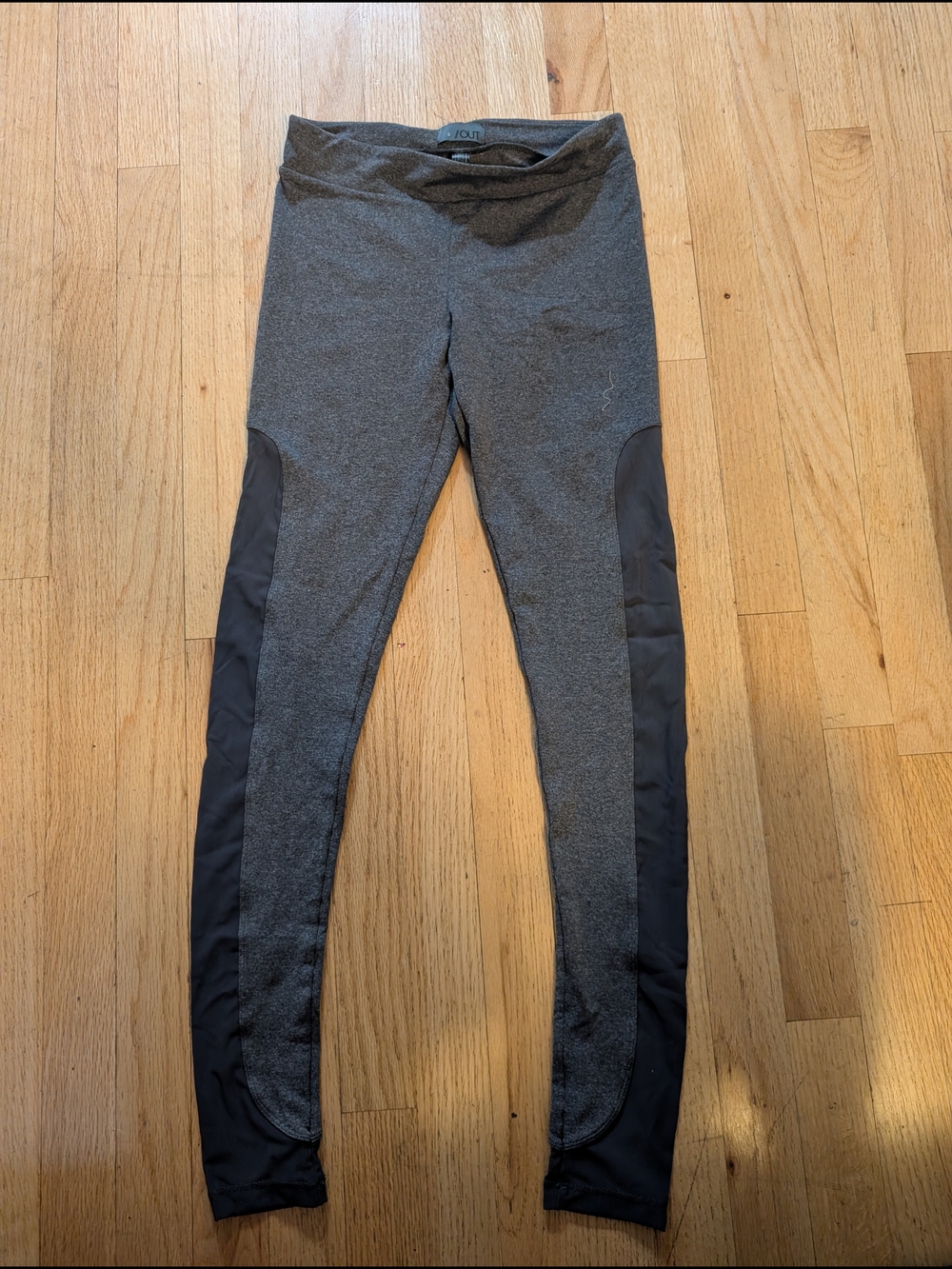 Gray High-Rise Mesh Leggings with Black Cutout Side Panels